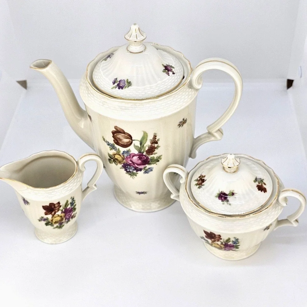 Epiag Czechoslovakia COFFEE TEA POT With Cream and Sugar Bowl China‎
